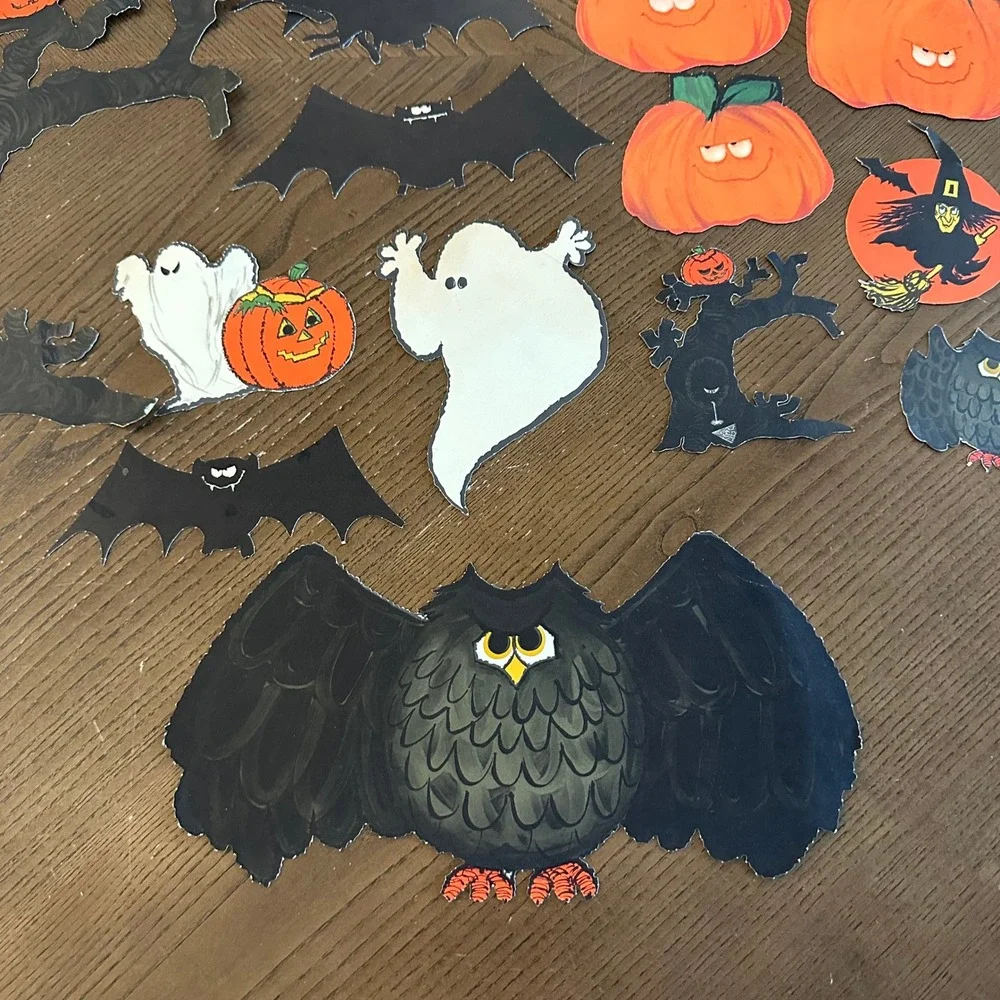 Vintage Hallmark Halloween Diecuts Lot 23pc Ghosts Bats Pumpkins Owls Cats Decor